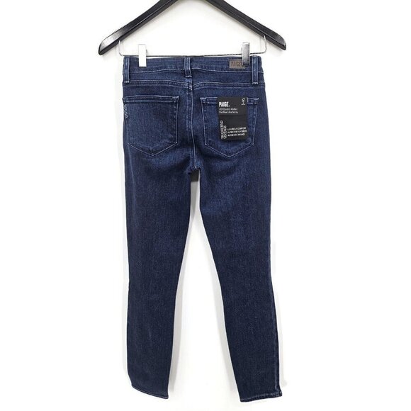 New Paige Verdugo Ankle Jeans Womens 24 Promise Dark Blue Mid Rise Ultra Skinny - Picture 5 of 8